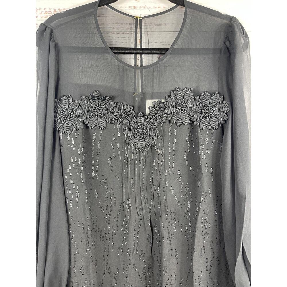 Lilly Pulitzer Dress Women's 12 Black Silk Sheer Sleeve Metallic Beaded Shift - Picture 4 of 8